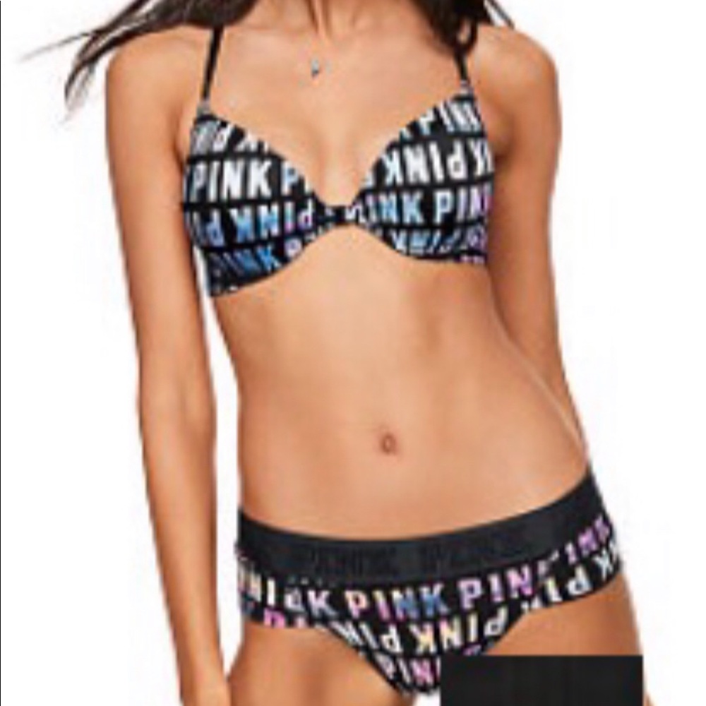 PINK EVERYWHERE PUSH-UP BRA 34D VINTAGE BOYFRIEND PANTY S SM